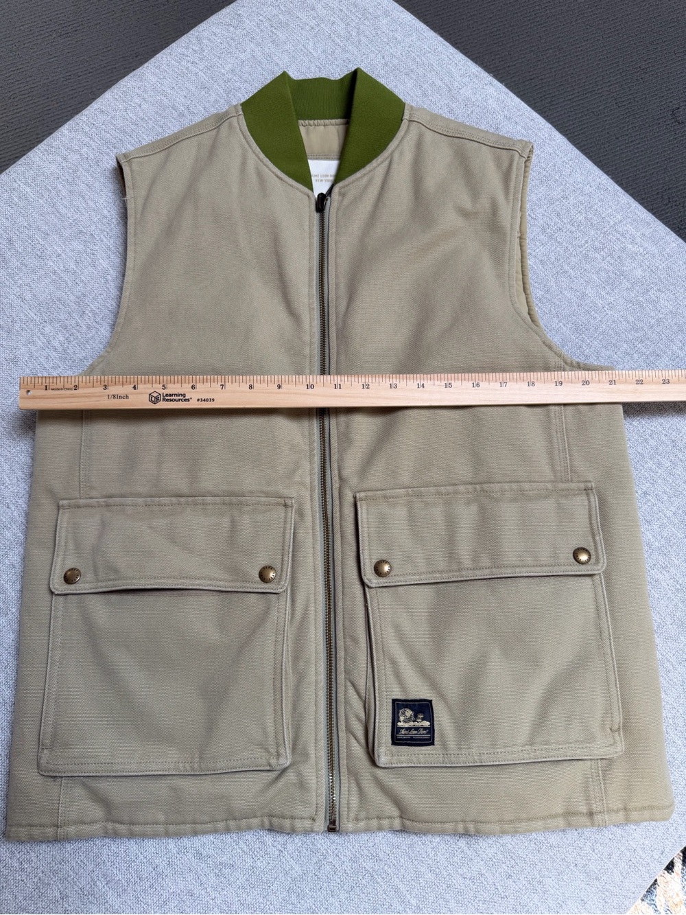 Aime Leon Dore Reversible Beige Vest with Olive Trim - Mens Large - Picture 6 of 7